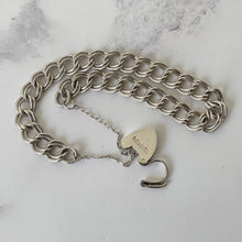 Load image into Gallery viewer, Vintage Silver Love Heart Padlock Bracelet, Hallmarked Charles Horner 1976. Sterling Silver Double Curb Link Sweetheart Bracelet.
