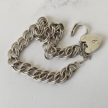 Load image into Gallery viewer, Vintage Silver Love Heart Padlock Bracelet, Hallmarked Charles Horner 1976. Sterling Silver Double Curb Link Sweetheart Bracelet.
