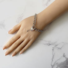 Load image into Gallery viewer, Vintage Silver Love Heart Padlock Bracelet, Hallmarked Charles Horner 1976. Sterling Silver Double Curb Link Sweetheart Bracelet.
