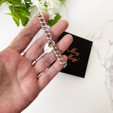 Load image into Gallery viewer, Vintage Silver Love Heart Padlock Bracelet, Hallmarked Charles Horner 1976. Sterling Silver Double Curb Link Sweetheart Bracelet.
