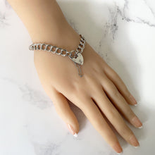 Load image into Gallery viewer, Vintage Silver Love Heart Padlock Bracelet, Hallmarked Charles Horner 1976. Sterling Silver Double Curb Link Sweetheart Bracelet.

