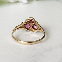 Load image into Gallery viewer, Antique Georgian Rhodolite Garnet &amp; Pearl Gold Ring. Rose Pink Garnet Floral Cluster Ring. 12 Carat Gold Pansy Ring, Hallmarked For 1816
