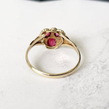Load image into Gallery viewer, Antique Georgian Rhodolite Garnet &amp; Pearl Gold Ring. Rose Pink Garnet Floral Cluster Ring. 12 Carat Gold Pansy Ring, Hallmarked For 1816
