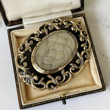 Lade das Bild in den Galerie-Viewer, Antique Victorian Mourning Brooch With Hair Weave. 9ct Gold &amp; Black Enamel Locket Brooch. Victorian Gothic Mourning Brooch For A Child
