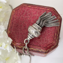 Charger l&#39;image dans la galerie, Antique Victorian Silver Tassel Pendant &amp; Box Chain. Sterling Silver Albertina Charm With Foxtail Chain Dangles. Antique Fob Charm Pendant
