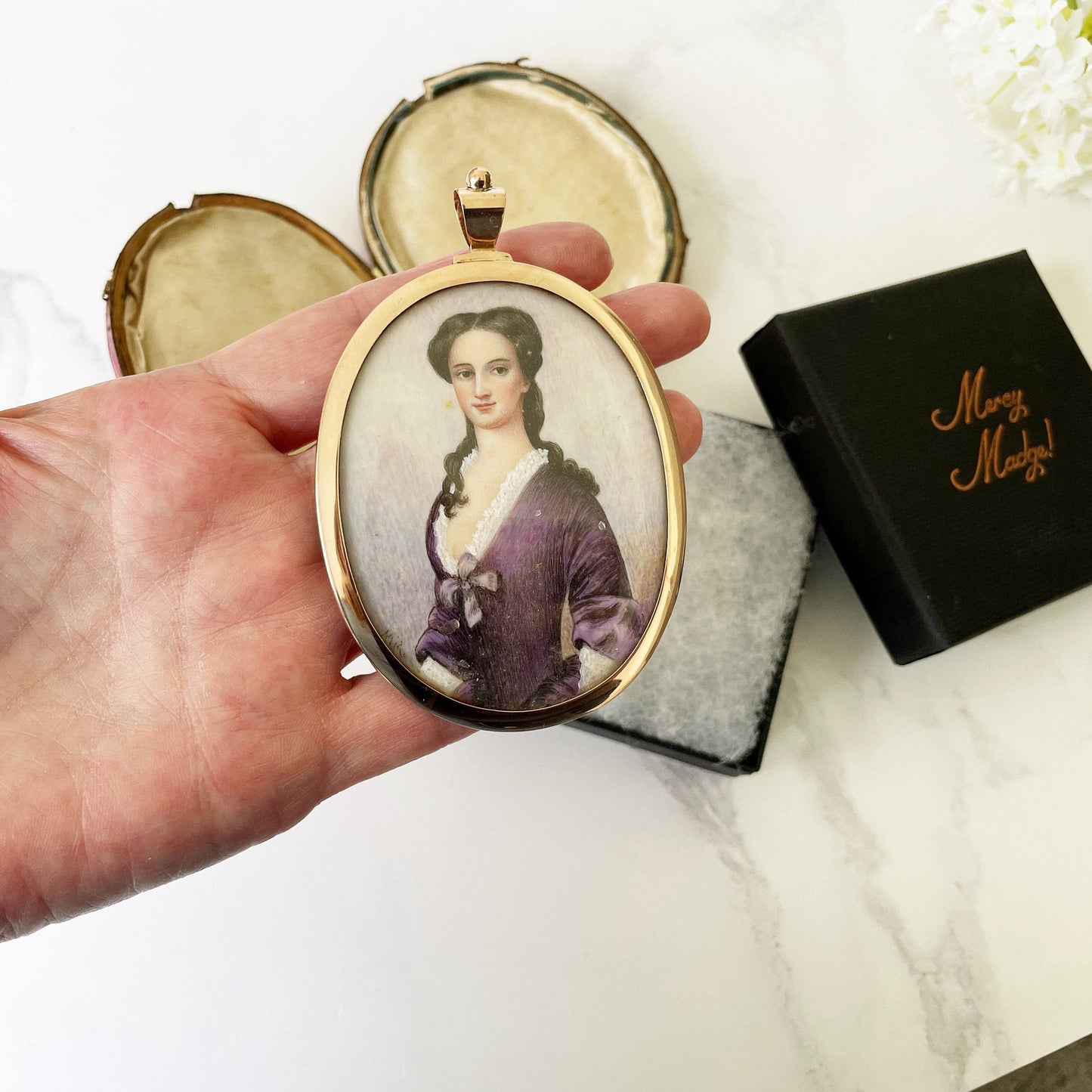 Antique Georgian 18ct Gold Portrait Miniature Locket. Cased 2-Sided Gold & Blue Enamel Love Token/Sentimental Locket With Gold Monogram.