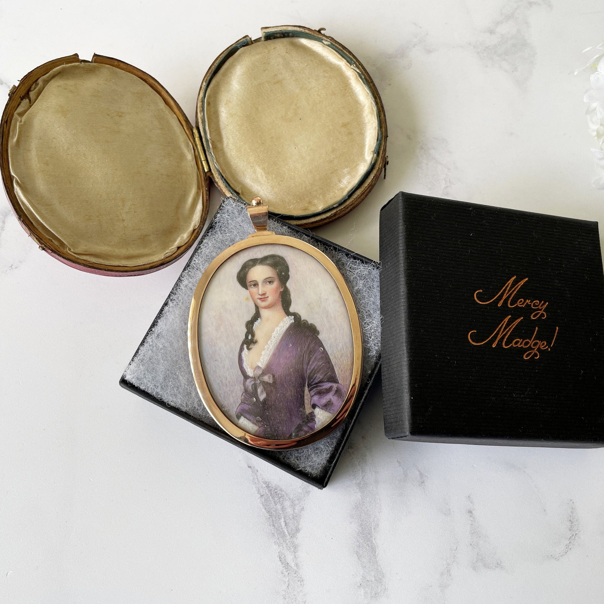Antique Georgian 18ct Gold Portrait Miniature Locket. Cased 2-Sided Gold & Blue Enamel Love Token/Sentimental Locket With Gold Monogram.