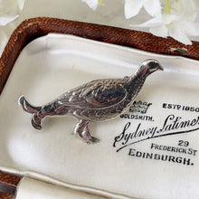 Load image into Gallery viewer, Vintage Scottish Silver Grouse Brooch. Figural Famous Grouse Game Bird Brooch/Cravat/Lapel Pin. Vintage Silver Jewelry Gifts For Him &amp; Her
