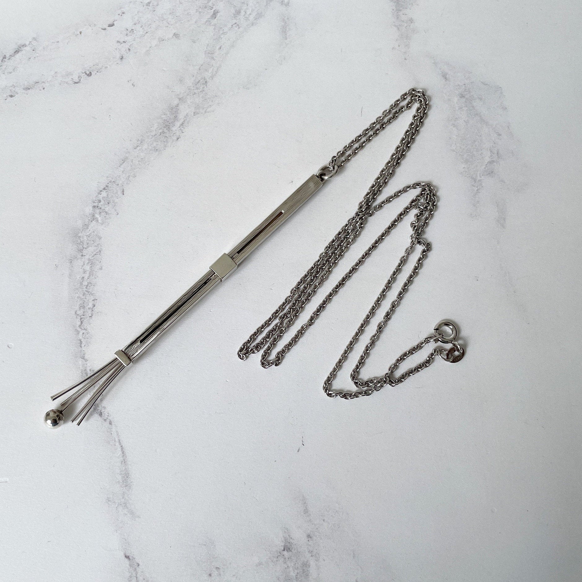Vintage Sterling Silver Swizzle Stick Pendant Necklace