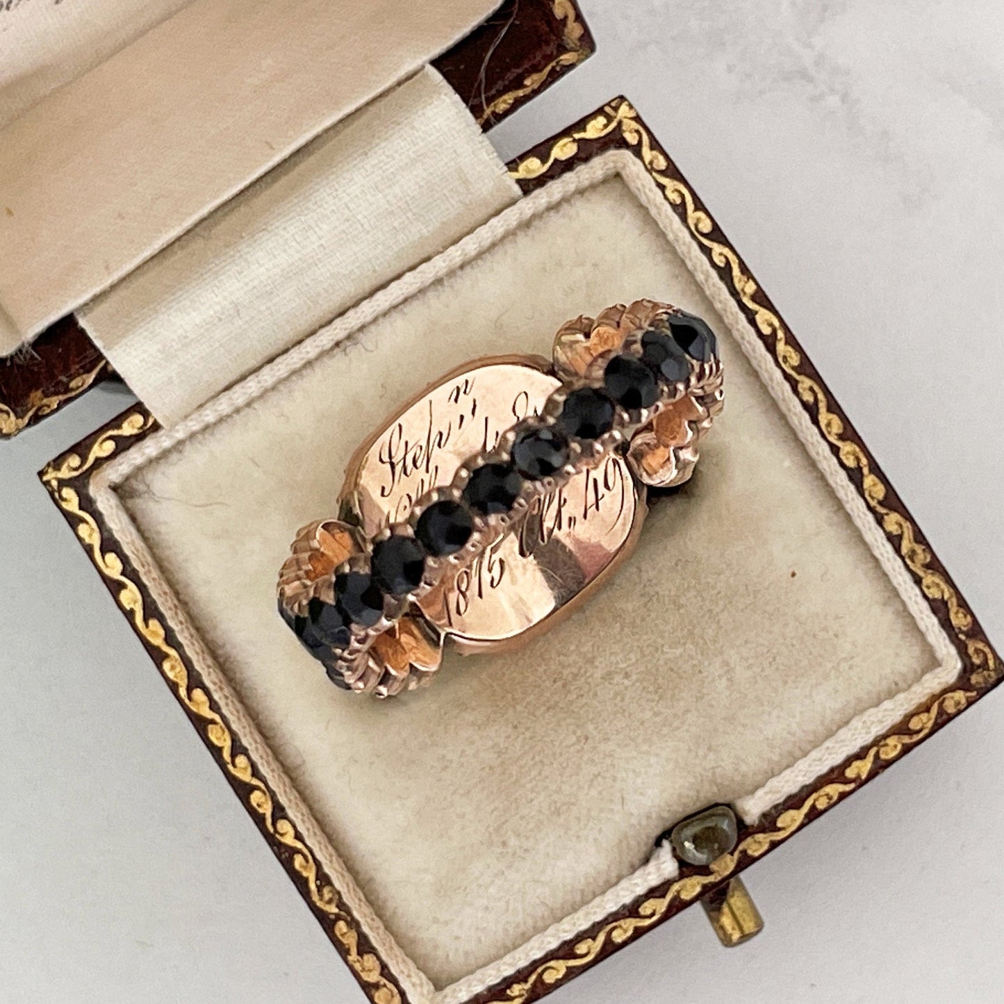 Antique Georgian 18ct Gold Mourning Ring, Engraved 1815. Gents Stuart Crystal Black Paste Memorial Ring With Hair Compartment. Regency Ring