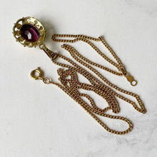 Cargar imagen en el visor de la galería, Vintage 14ct Rolled Gold Amethyst Pendant and Chain. Victorian Style Paste Amethyst Pendant Necklace, Kordes &amp; Lichtenfels Jewelry, Germany
