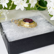 Load image into Gallery viewer, Victorian Rhodolite Garnet 14ct Gold Pendant Locket. Antique Rose Pink Garnet Pendant With Locket Back Compartment. Secret Photo Locket
