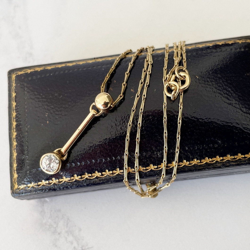 Vintage 9ct Gold CZ Diamond Pendant Necklace. Simulated Diamond Solitaire Pendant, 16" Chain. White Gemstone Necklace, Hallmarked London
