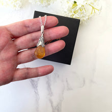 Load image into Gallery viewer, Vintage Baltic Amber Art Nouveau Style Pendant. Sterling Silver Natural Egg Yolk Yellow Amber Pendant &amp; Silver Chain. Honey Amber Necklace
