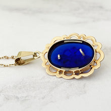 Load image into Gallery viewer, Antique 14ct Gold, Mine Cut Diamond &amp; Cobalt Blue Glass Pendant. Georgian/Victorian &#39;Bague Au Firmament&#39; Style Rococo Pendant
