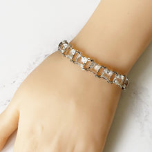 画像をギャラリービューアに読み込む, Antique Art Deco Crystal Chicklet Bracelet. Sterling Silver 1920s Square /Emerald Cut Crystal Bracelet. Clear Glass Antique Riviere Bracelet

