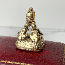 Load image into Gallery viewer, Georgian 15ct Gold Seal Fob - Fairness Wins. Carved Moonstone Latin Intaglio Fob Seal. Armorial Crest/Coat Of Arms Wax Seal Fob, Circa 1760
