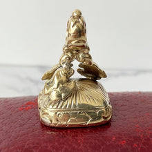 Load image into Gallery viewer, Georgian 15ct Gold Seal Fob - Fairness Wins. Carved Moonstone Latin Intaglio Fob Seal. Armorial Crest/Coat Of Arms Wax Seal Fob, Circa 1760

