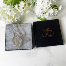 Load image into Gallery viewer, Antique Victorian Silver Sweetheart Locket and Chain. Hearts, Rose &amp; Ivy Engraved Large Oval Locket. English Sterling Silver Locket Necklace
