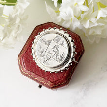 Load image into Gallery viewer, Antique Victorian Silver Locket Back Brooch. Aesthetic Engraved Crane Sterling Silver Brooch, Photo Compartment. Victorian Japonesque Pin.
