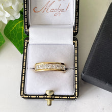 Load image into Gallery viewer, Vintage 18ct Gold Diamond Band Ring. Princess Cut 10 Diamond Half Hoop Ring, 1.5 CTW.  18K Yellow Gold Eternity/Commitment/Wedding Band
