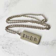 Load image into Gallery viewer, Vintage 1970s Silver Ingot Pendant With 47cm Chain. Retro English Hallmarked Sterling Silver Bullion Bar &amp; Belcher Chain Necklace
