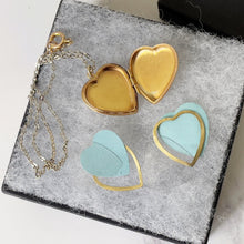 Load image into Gallery viewer, Vintage 9ct Rolled Gold Heart Locket &amp; Original Chain. Art Deco Revival Engraved Sunburst Locket, Gold Chain. Love Heart Locket Necklace
