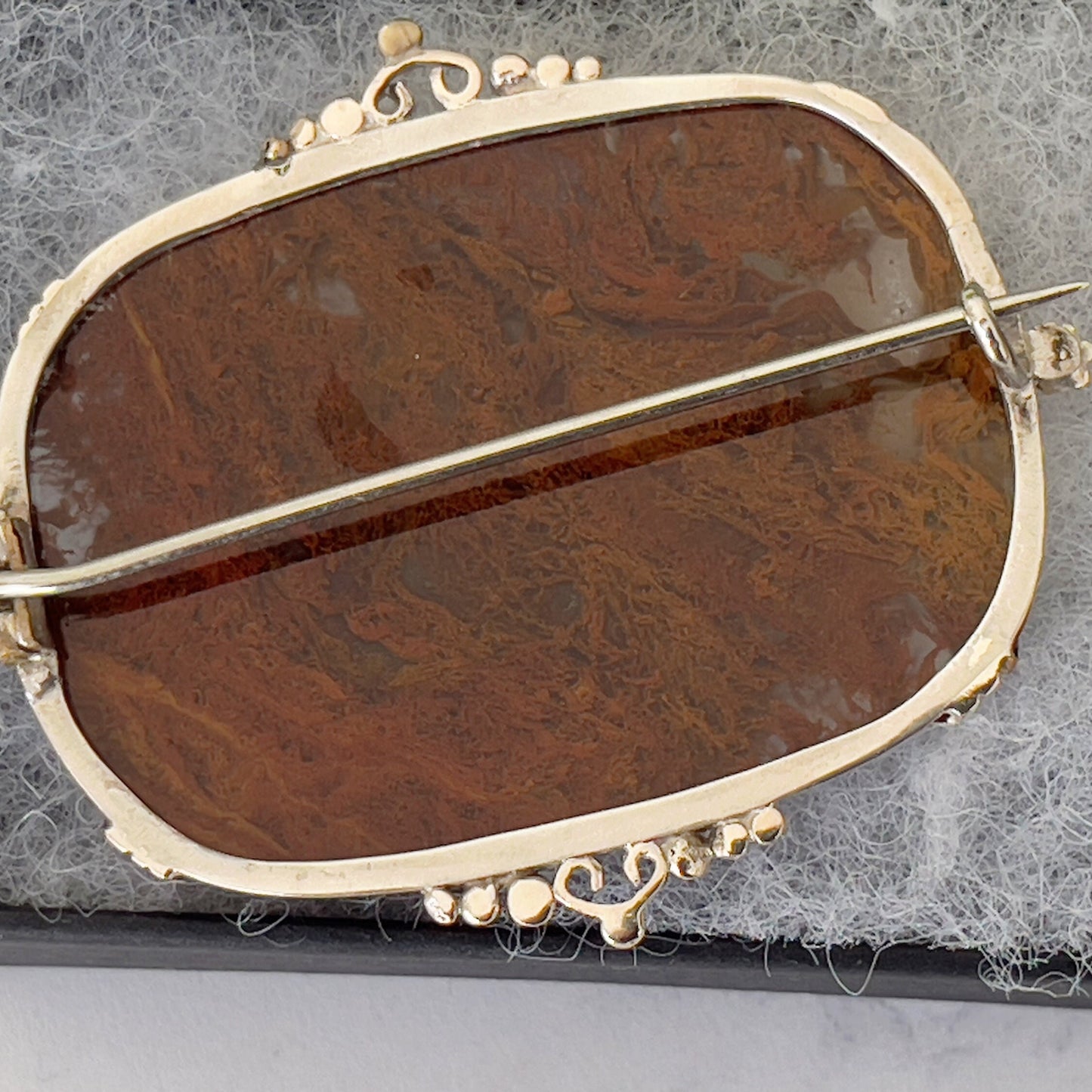 Victorian 9ct Gold & Silver Moss Agate Scottish Brooch. Large Antique Scenic Moss Agate Specimen Brooch. Victorian Scottish Pebble Jewelry