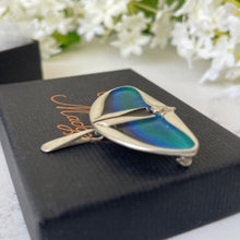 Load image into Gallery viewer, Vintage Silver &amp; Enamel Art Nouveau Moth Brooch. Pat Cheney Scottish Arts and Crafts Brooch. Sterling Silver Stylised Figural Brooch.
