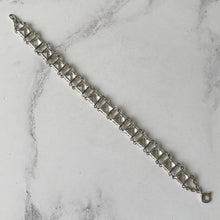 Load image into Gallery viewer, Antique Art Deco Crystal Chicklet Bracelet. Sterling Silver 1920s Square /Emerald Cut Crystal Bracelet. Clear Glass Antique Riviere Bracelet
