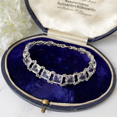 Antique Art Deco Crystal Chicklet Bracelet. Sterling Silver 1920s Square /Emerald Cut Crystal Bracelet. Clear Glass Antique Riviere Bracelet