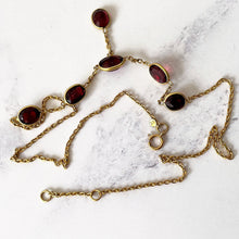 Lade das Bild in den Galerie-Viewer, Vintage 1930s 18ct Gold Bohemian Garnet Necklace. Antique Art Deco Red Gemstone Pendant Drop Necklace. Gem Set Y Necklace, Princess Length
