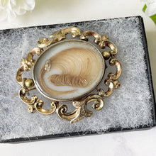 Load image into Gallery viewer, Antique Georgian 9ct Gold Mourning Brooch With Hair Compartment. 2 Sided Locket Brooch, Hair Curl &amp; Weave. Georgian Mourning Jewellery

