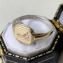 Load image into Gallery viewer, Antique 9ct Gold Signet Ring. Edwardian/Victorian Gold Fronted Silver Ring. Antique Pinky/Childs/Small Finger Ring With Ring Box
