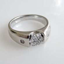 Cargar imagen en el visor de la galería, Mens Vintage 14ct White Gold &amp; Diamond Ring. Diamond Flower Statement Ring. Diamond Band Ring With Certificate. Size US 10.25/UK U/ EU 62.5

