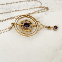 Cargar imagen en el visor de la galería, Antique Victorian 9ct Gold Lavalier Necklace. Edwardian/Art Nouveau Amethyst, Pearl Pendant Drop Necklace &amp; Chain. Gold Lavaliere Necklace
