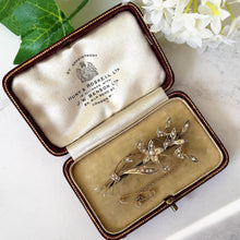 Load image into Gallery viewer, Antique Edwardian 9ct Gold &amp; Pearl Flower Brooch. English Art Nouveau Floral Spray Brooch, Optional Box. Antique Bridal, Fine Jewelry Gift.
