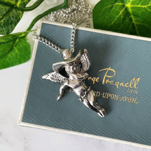 Load image into Gallery viewer, Vintage Sterling Silver Cherub Pendant On Chain. Cowboy Cupid/Angel Sterling Silver Pendant &amp; Curb Chain. Texas Cowboy, Vintage Jewelry Gift
