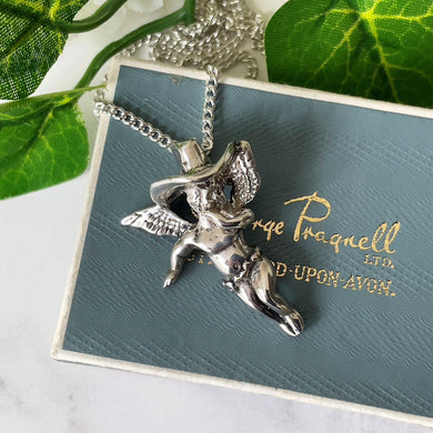 Vintage Sterling Silver Cherub Pendant On Chain. Cowboy Cupid/Angel Sterling Silver Pendant & Curb Chain. Texas Cowboy, Vintage Jewelry Gift
