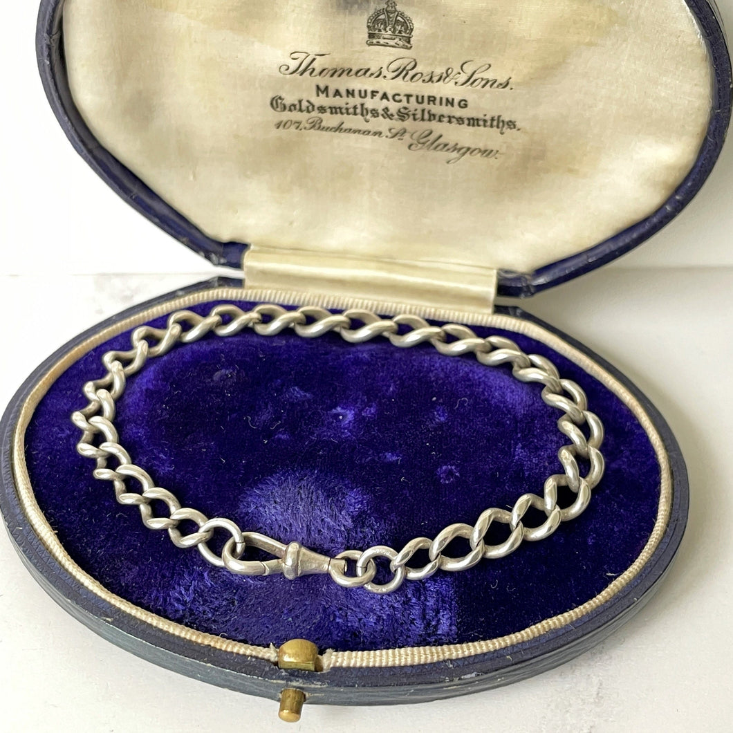 Antique Victorian Silver Albert Chain Bracelet. English Silver Pocket Watch Curb Chain Bracelet, Dog Clip. Victorian Albertina Bracelet.
