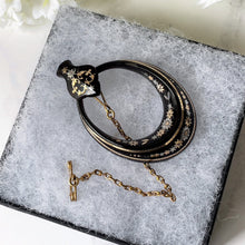 Lade das Bild in den Galerie-Viewer, Antique Victorian Pique Brooch. Antique Snake Head and Hoop Stylized Brooch. Victorian Shell Brooch With Inlaid Gold &amp; Silver
