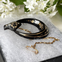 Lade das Bild in den Galerie-Viewer, Antique Victorian Pique Brooch. Antique Snake Head and Hoop Stylized Brooch. Victorian Shell Brooch With Inlaid Gold &amp; Silver
