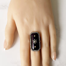 Carica l&#39;immagine nel visualizzatore di Gallery, Antique Georgian Marquise Ring. Purple Amethyst Glass &amp; Pearl Mourning Ring. Forget-Me-Not Ring. Rare Georgian Sentimental Memorial Jewelry

