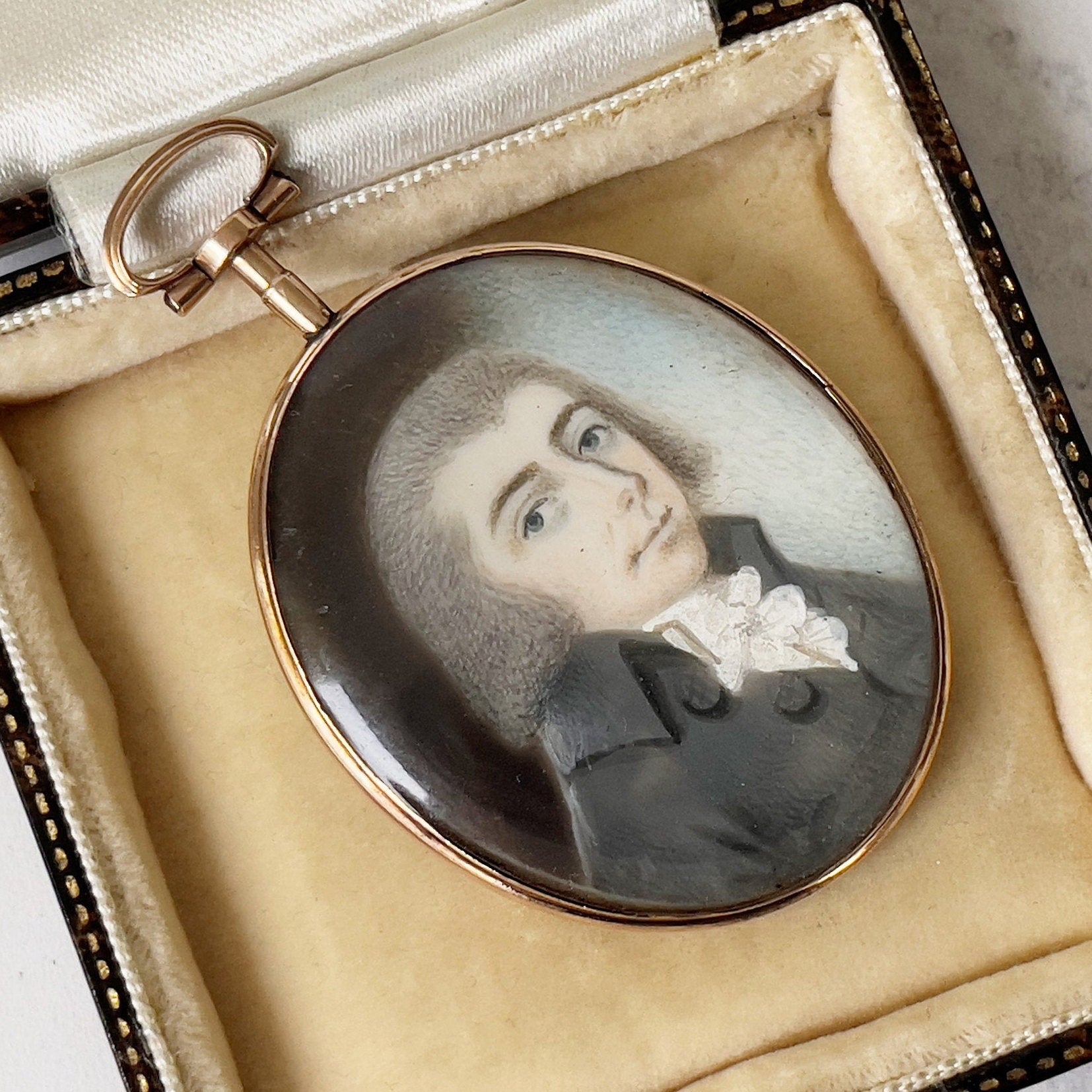 Antique Georgian 18ct Gold Portrait Miniature Locket. Large Oval Monogram Locket With Hair Compartment. Love Token/Sentimental Jewelry