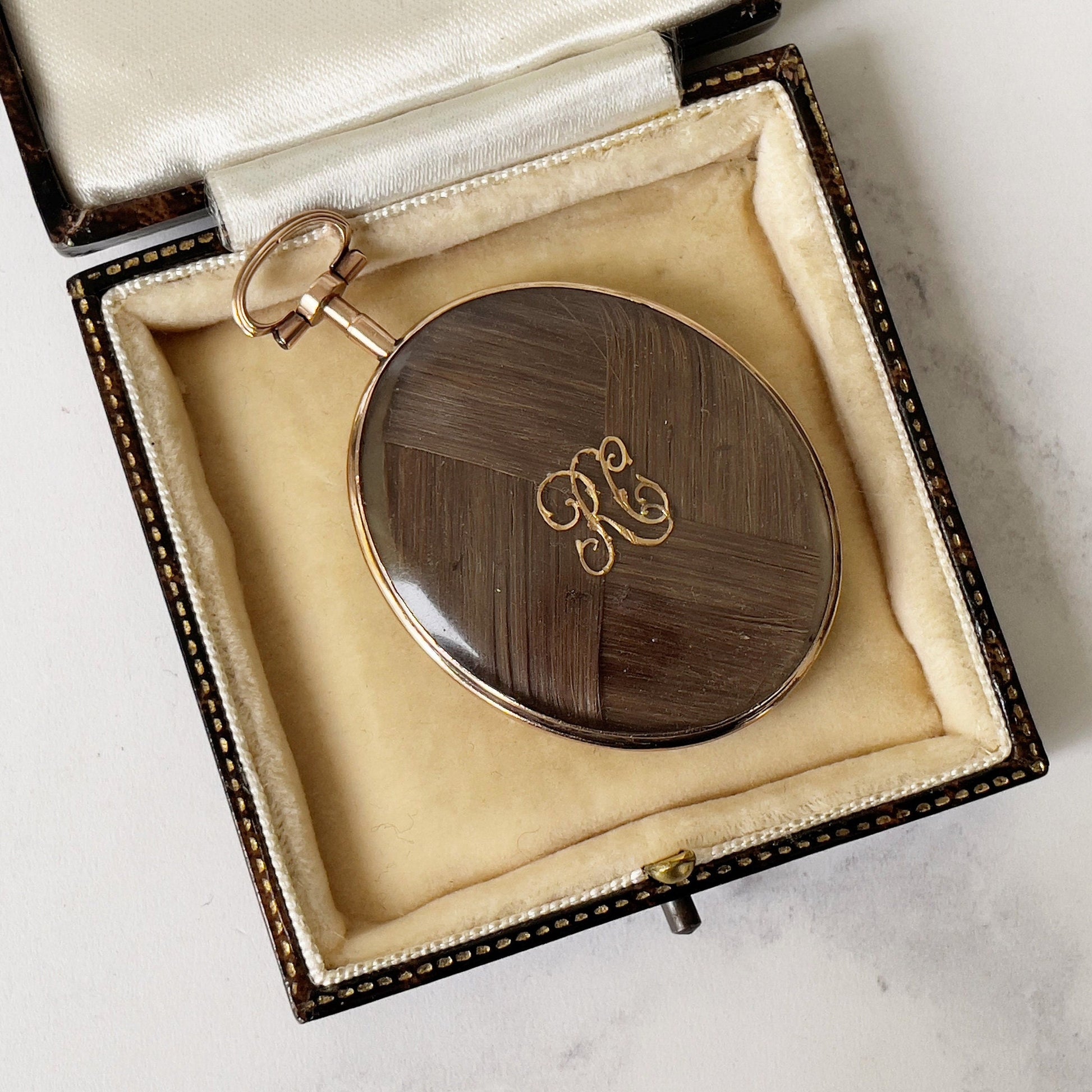 Antique Georgian 18ct Gold Portrait Miniature Locket. Large Oval Monogram Locket With Hair Compartment. Love Token/Sentimental Jewelry