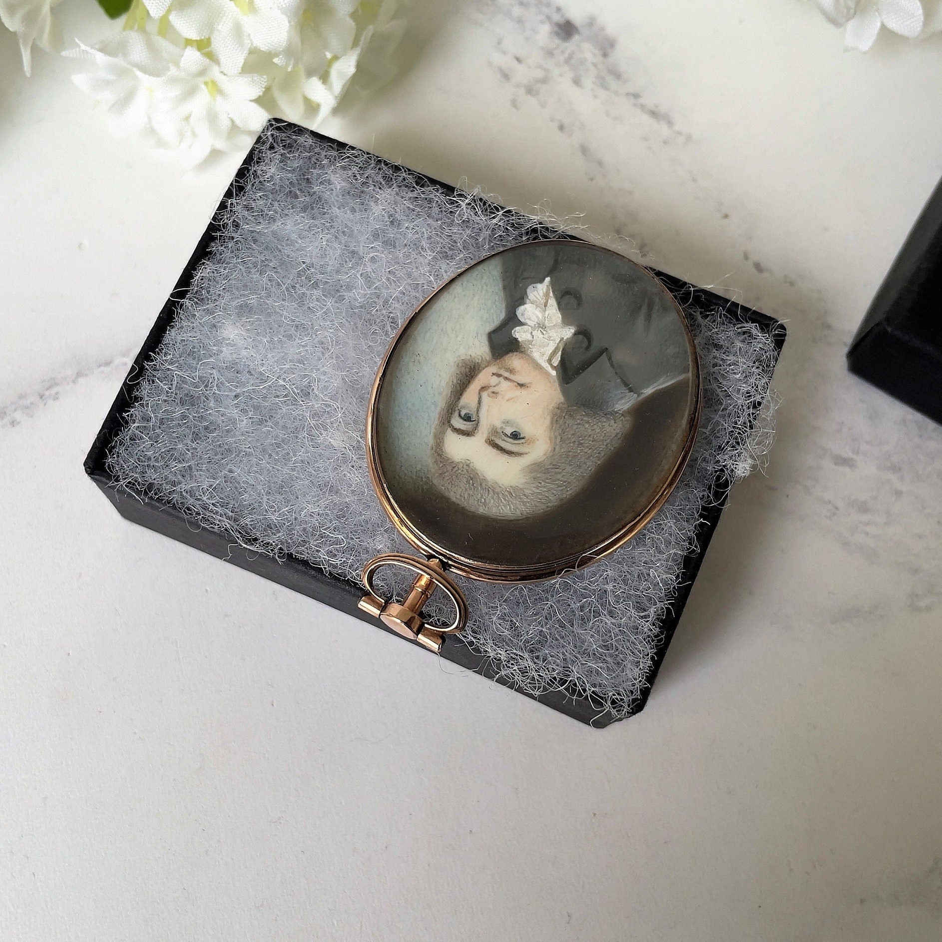 Antique Georgian 18ct Gold Portrait Miniature Locket. Large Oval Monogram Locket With Hair Compartment. Love Token/Sentimental Jewelry