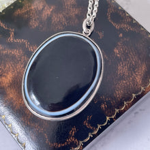 Load image into Gallery viewer, Antique Victorian Scottish Banded Agate Pendant Necklace. Black &amp; White Onyx Silver Pendant, Belcher Chain. Antique Scottish Pebble Jewelry
