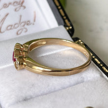 画像をギャラリービューアに読み込む, Vintage 9ct Gold Ruby &amp; White Sapphire Trilogy Ring. Antique Art Deco Style 3-Stone Engagement Ring, Edinburgh Hallmark. Size UK, P/ US 7.5
