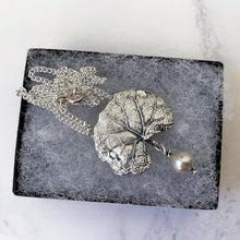 Load image into Gallery viewer, Edwardian Arts and Crafts Pendant Necklace. Antique Art Nouveau Silver &amp; Pearl Drop Pendant/Brooch. Art Nouveau Water Lily Leaf Pendant
