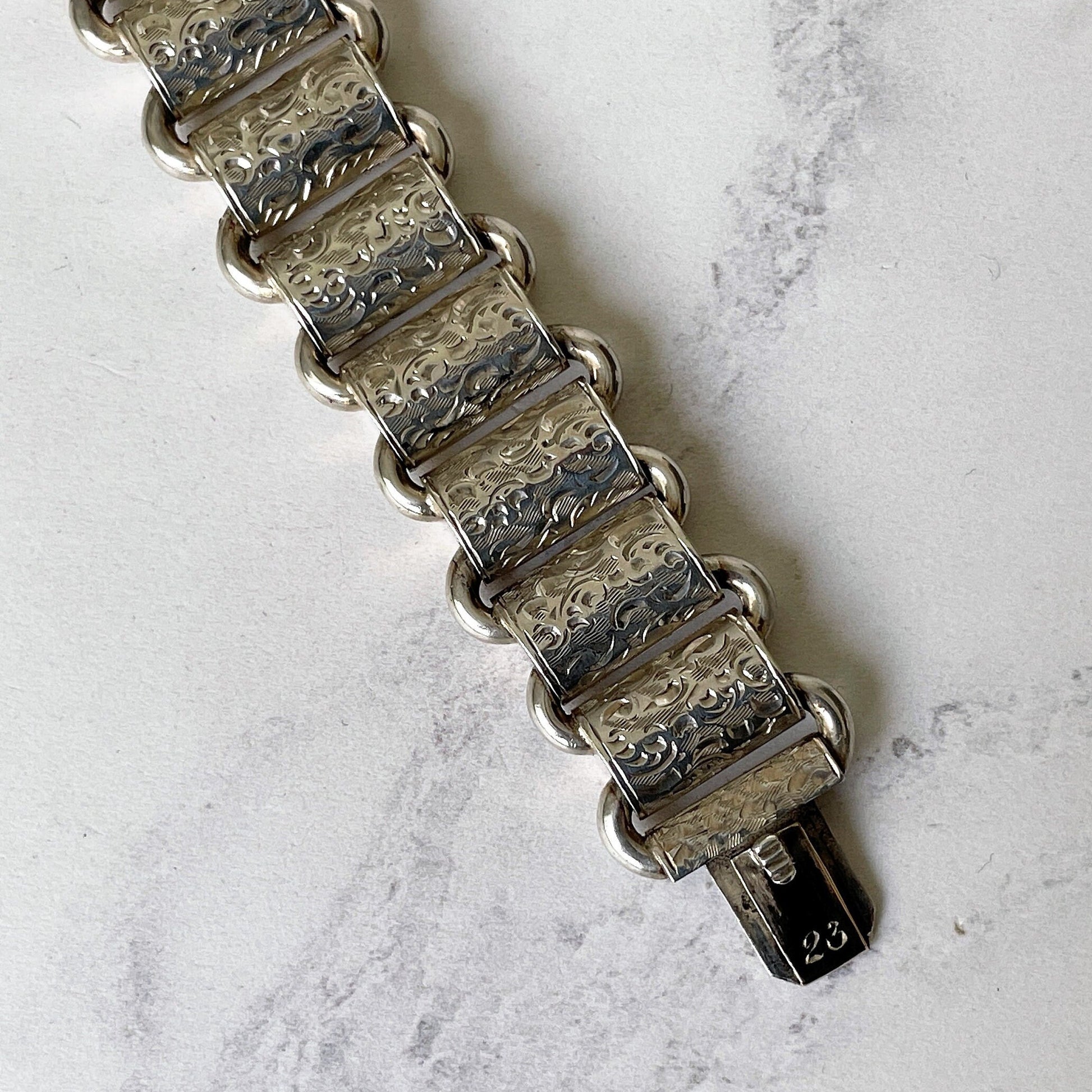Antique Victorian Sterling Silver Book Chain Bracelet. Victorian Aesthetic Engraved Wide  Bookchain Bracelet. Floral Engraved Belt Bracelet